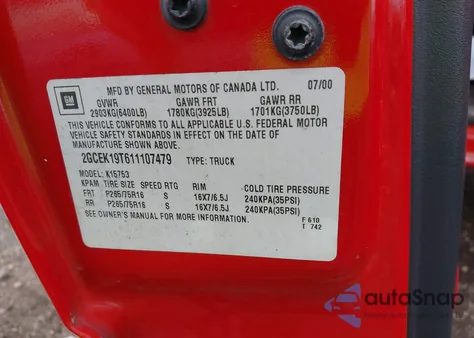 2001 Chevrolet Silverado 1500 Lt из США, поврежденный, VIN 2GCEK19T611107479